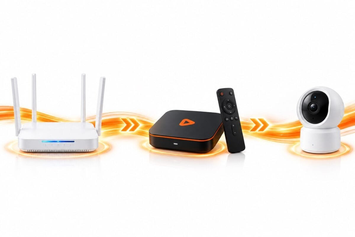 Bộ phát WiFi 6, FPT Play Box và FPT Camera trong luồng kết nối Internet